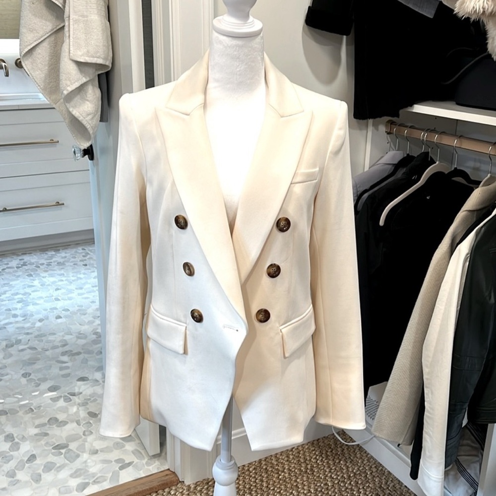 Veronica Beard Double-Breasted Cream Blazer